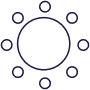 Icon of a circle surrounded by small dots arranged around it representing a workshop seating layout