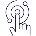 Icon of a hand touching a radar-like signal with orbiting dots representing a digital touchpoint