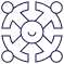Circular icon with arrows and dots representing a cycle or network